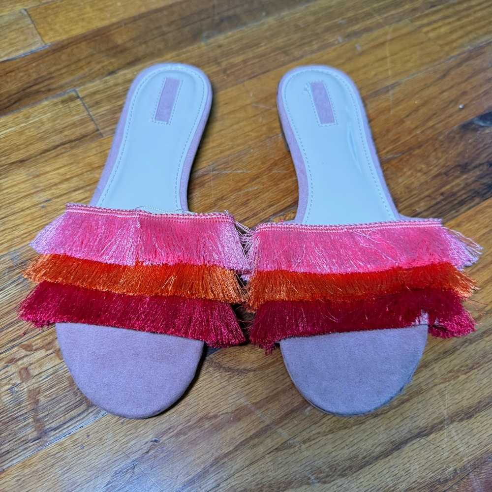 Forever21 Fringe Slip On Sandals - Size 6.5
